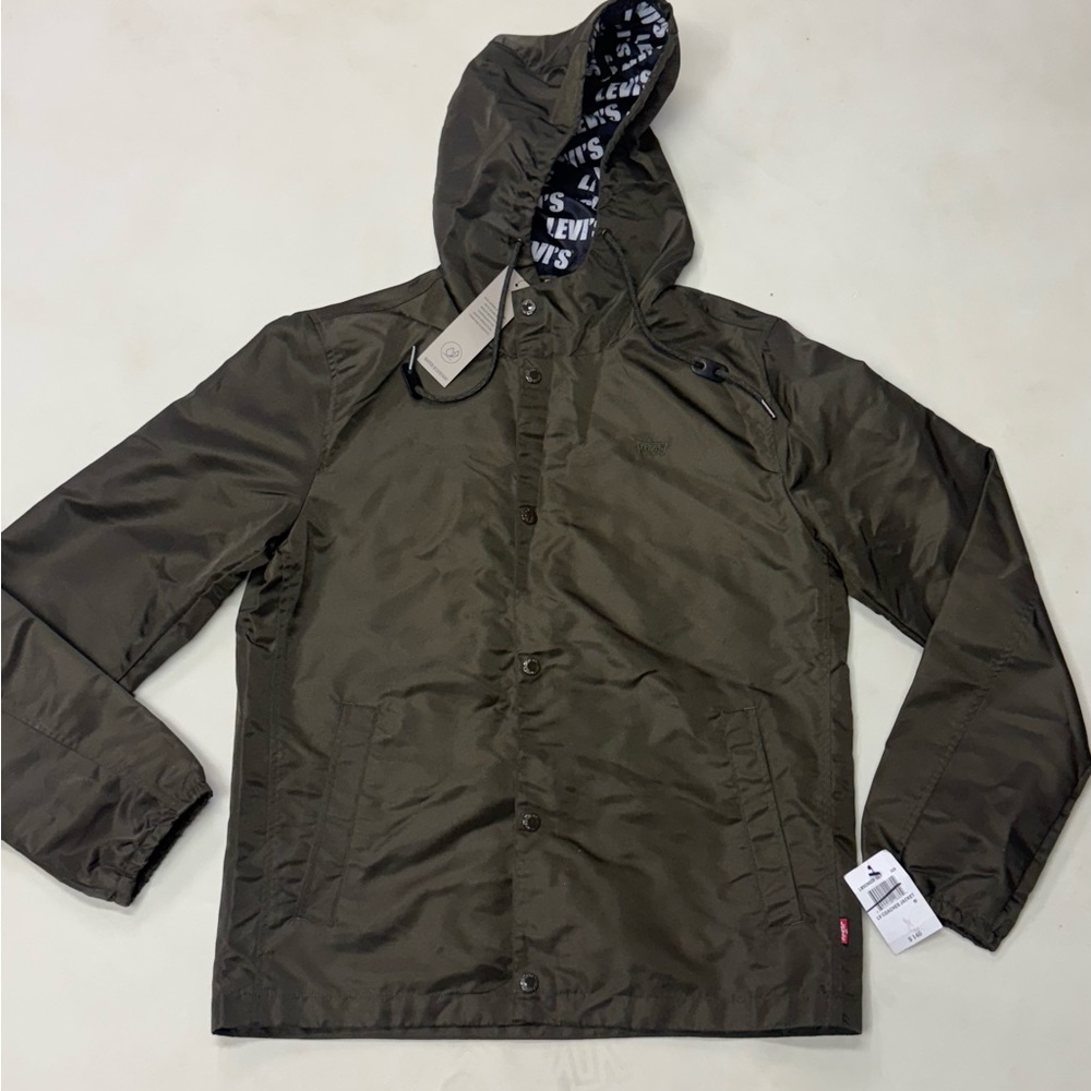 LEVI'S Men’s Hooded Coaches Rain Jacket Black Water Resistant Street Size SMALL